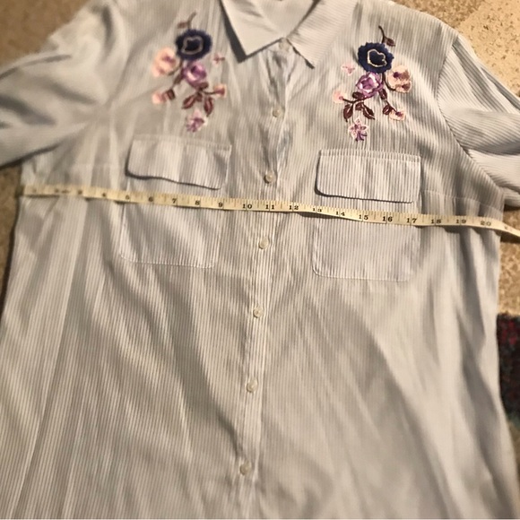 Express The City Striped Floral Embroidered Button Down Shirt - Picture 14 of 16
